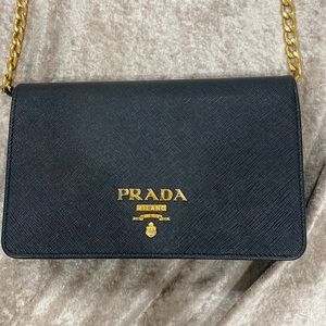 Prada Black Wallet On A Chain